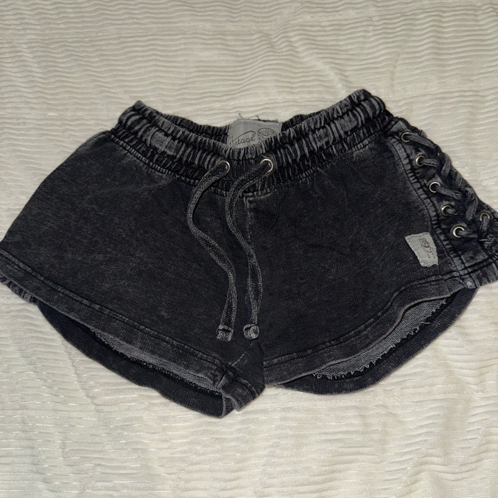 Charcoal Gray Athletic Shorts with Elastic Waistband and Frayed Hem